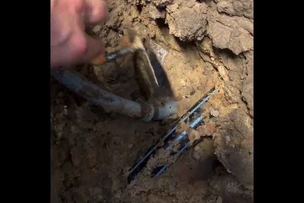 Exposed underground sewer pipe during repair for A soggy spot over the line in Prescott Valley, AZ