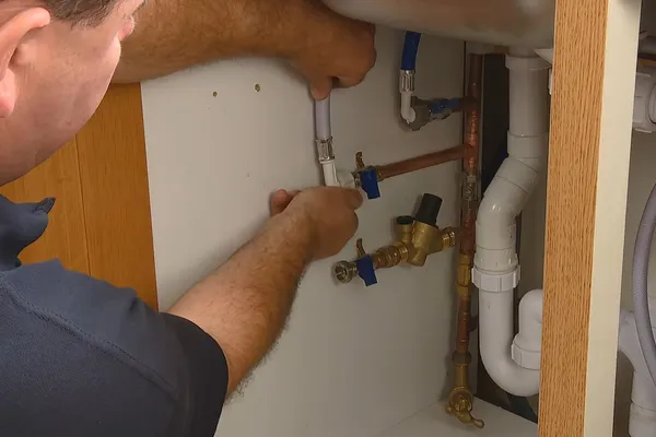 Residential water softener system with tank and plumbing connections for The Viewpoint area views in Viewpoint Area, Prescott Valley, AZ